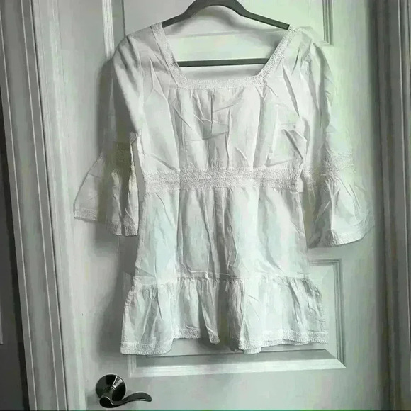 GAP White Peasant Sleeve Tunic with Lace Detail Size S Small New - Picture 4 of 4